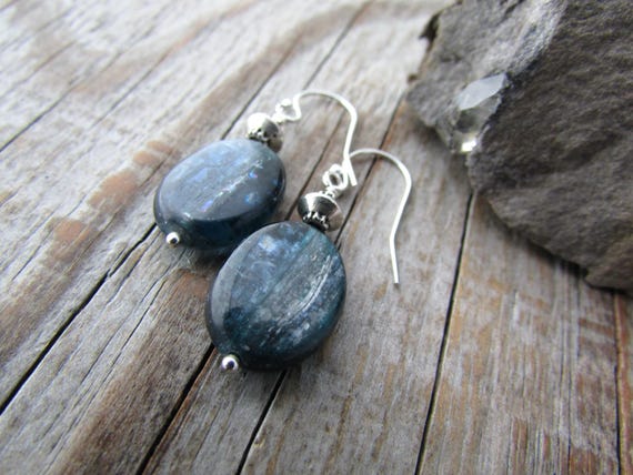 Kyanite Sterling Silver Dangle Earrings: Shimmering Navy Indigo Teal