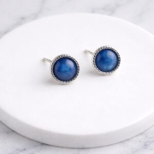Tiny Blue Kyanite Sterling Silver Stud Earrings, Dainty Gemstone Posts, Hypo Allergenic Jewelry For Her,