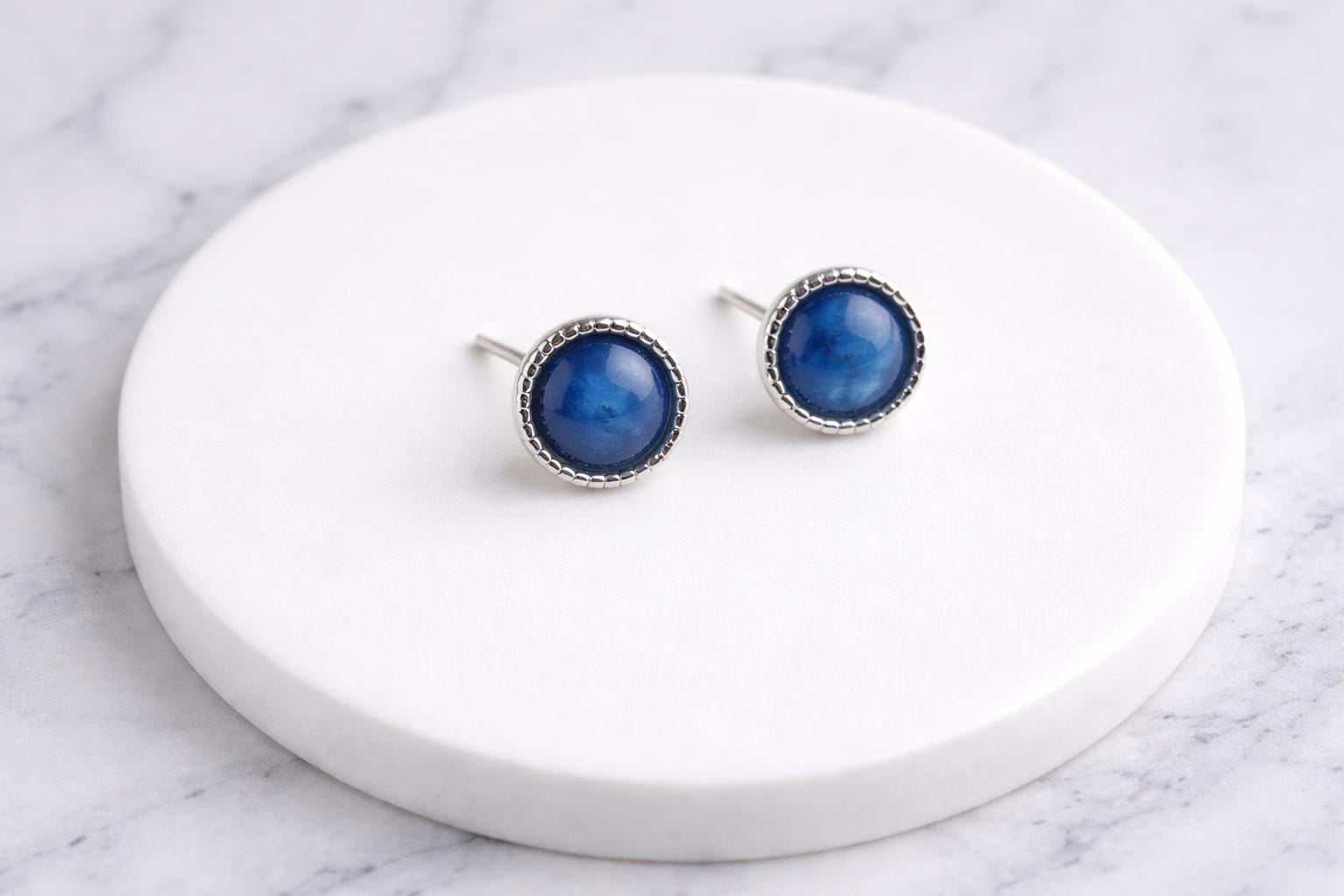 Tiny Blue Kyanite Sterling Silver Stud Earrings, Dainty Gemstone Posts, Hypo Allergenic Jewelry For Her,