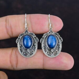 Vintage Kyanite Dangle Earrings: Handmade 925 Sterling Silver