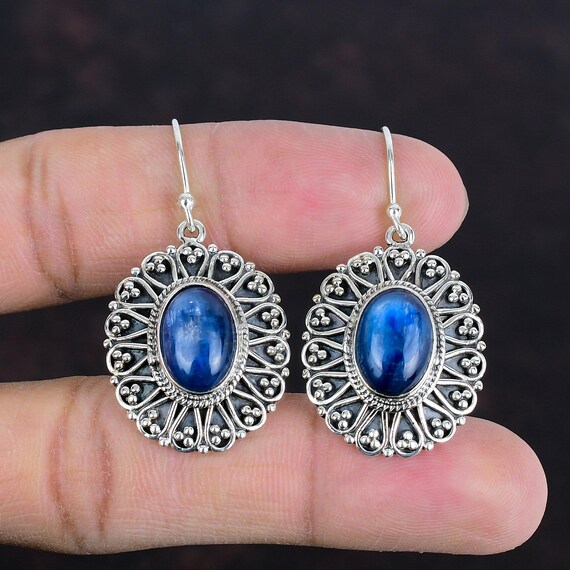 Vintage Kyanite Earrings: Handmade 925 Sterling Silver Jewelry