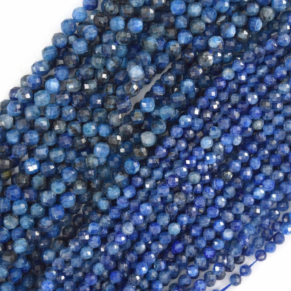 Aa Faceted Blue Kyanite Round Beads Gemstone 15.5" Strand 3mm 4mm