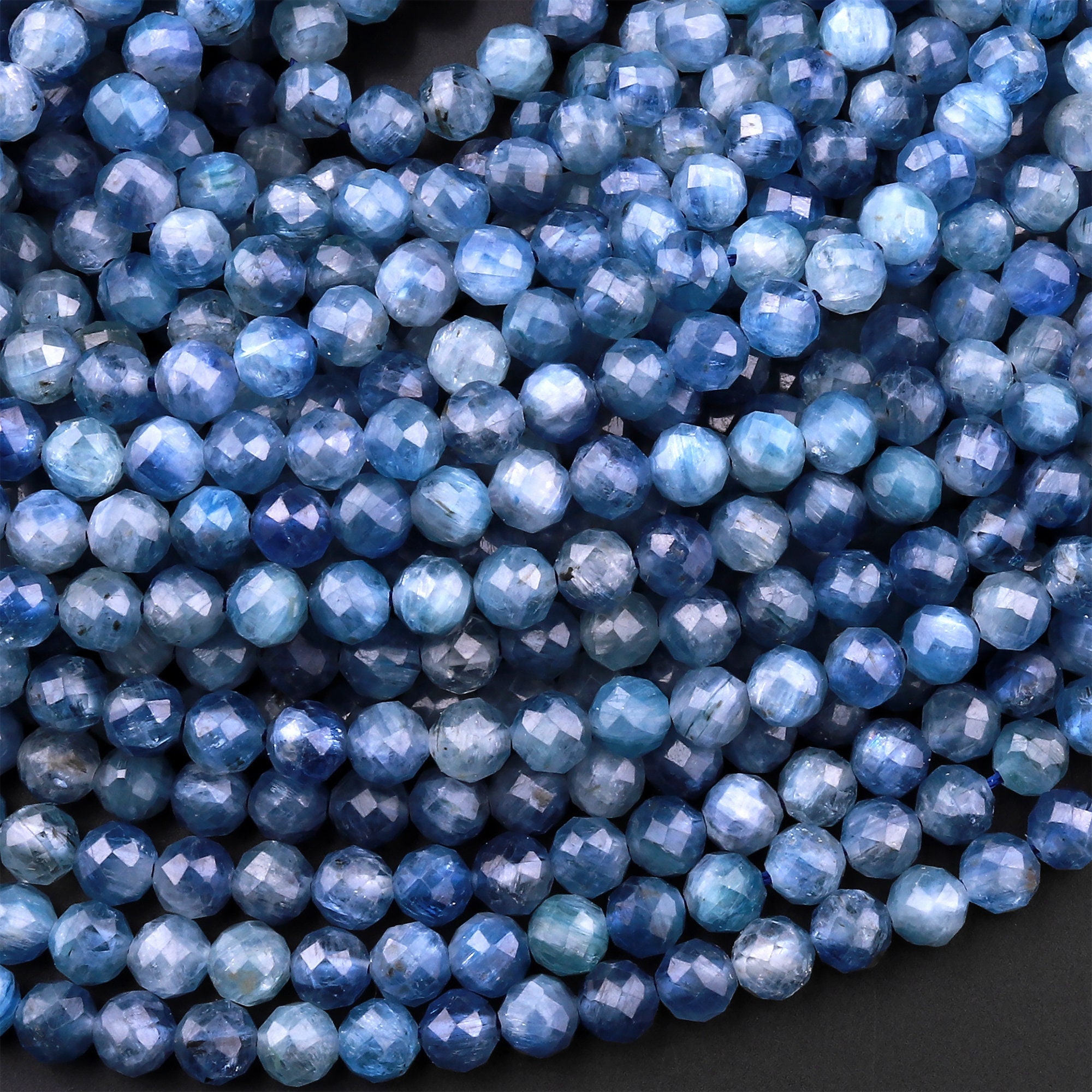 Aaa Natural Blue Kyanite Faceted 4mm 6mm Round Beads 15.5" Strand