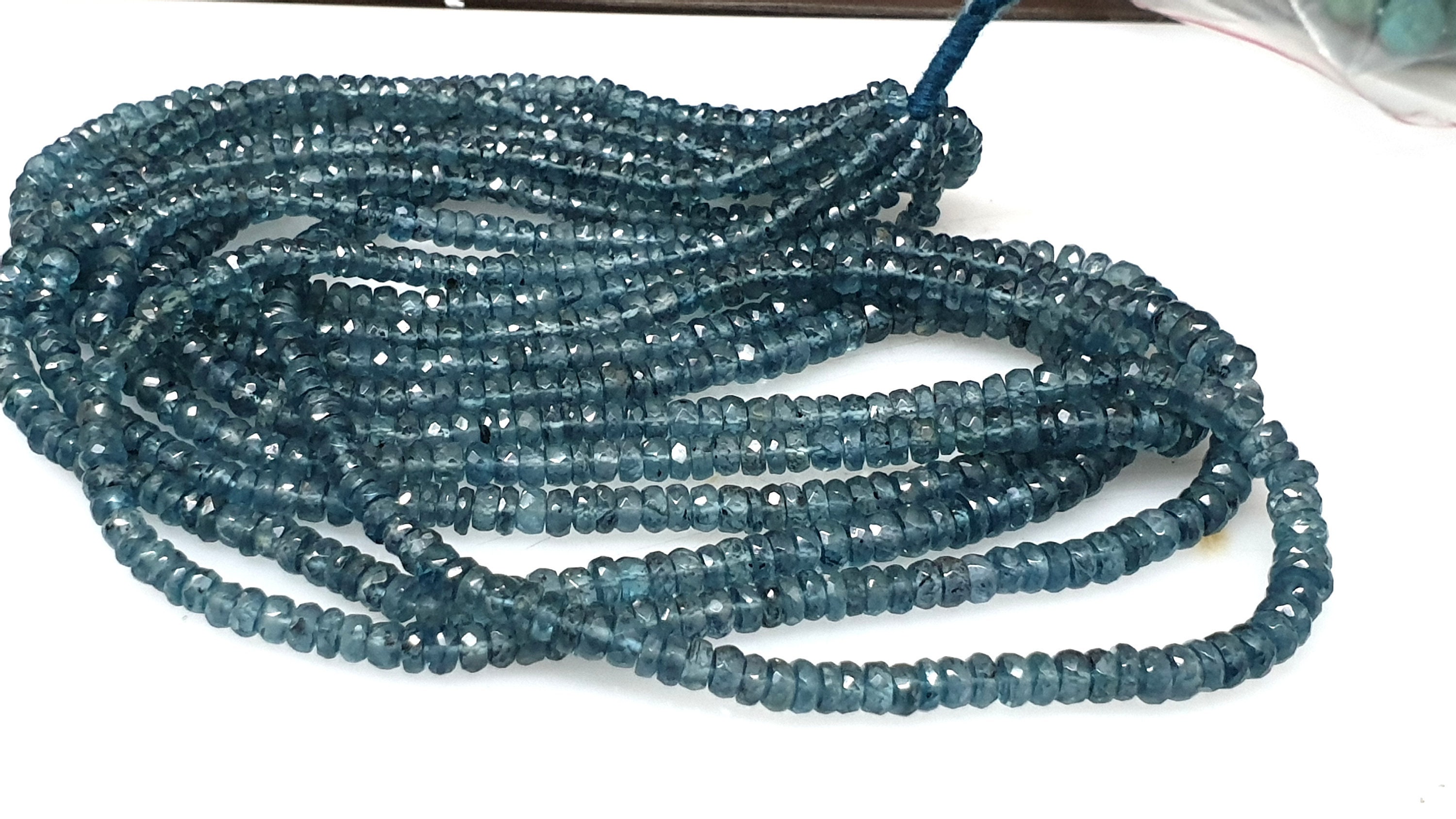 Aaa Natural Blue Indicolite Kyanite Loose Gemstone Beads Faceted Rondelle Size 4-6mm Approx 8inches Wholesale Price