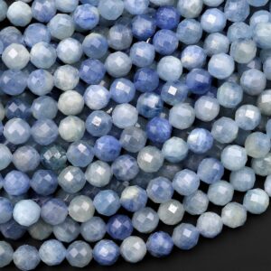 Aaa Natural Silvery Blue Kyanite Faceted 3mm 5mm 6mm 7mm Round Beads 15.5" Strand