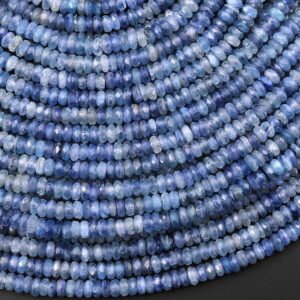 Aaa Faceted Natural Silvery Blue Kyanite 4mm Rondelle Beads 15.5" Strand