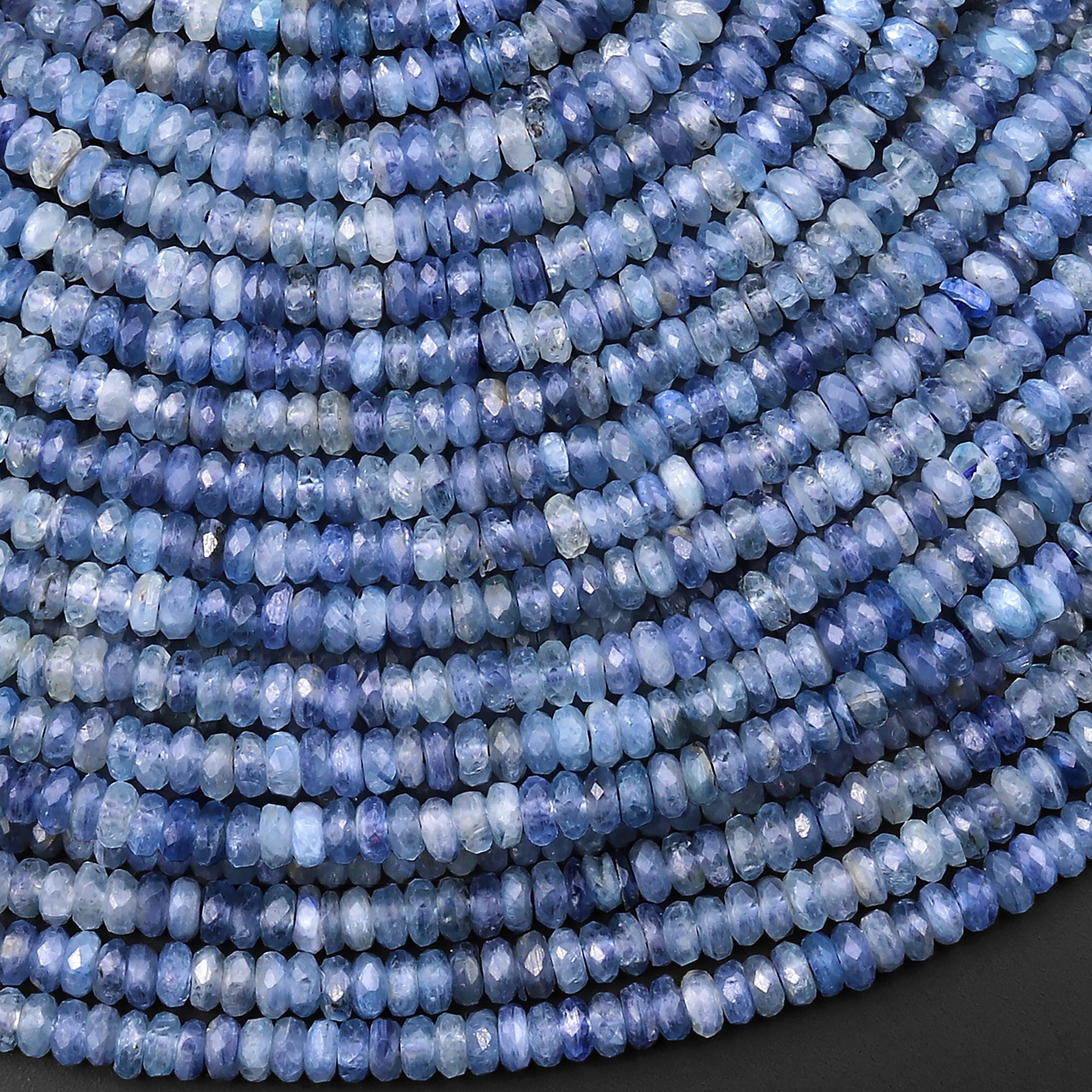Aaa Faceted Natural Silvery Blue Kyanite 4mm Rondelle Beads 15.5" Strand Aaa Faceted Natural Silvery Blue Kyanite 4mm Rondelle Beads 15.5" Strand