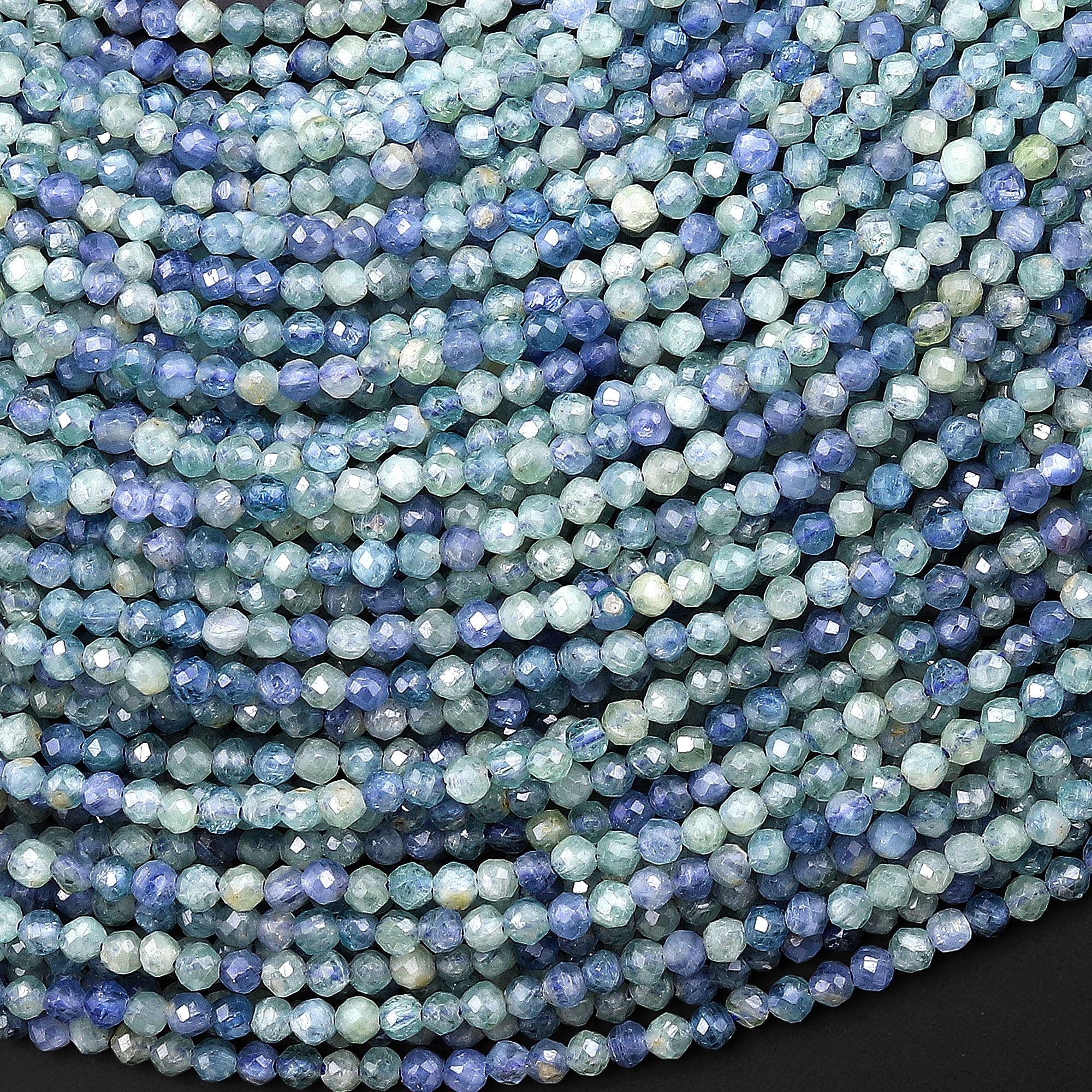 Aaa Rare Faceted Natural Bicolor Blue Green Kyanite 2mm Round Beads 15.5" Strand