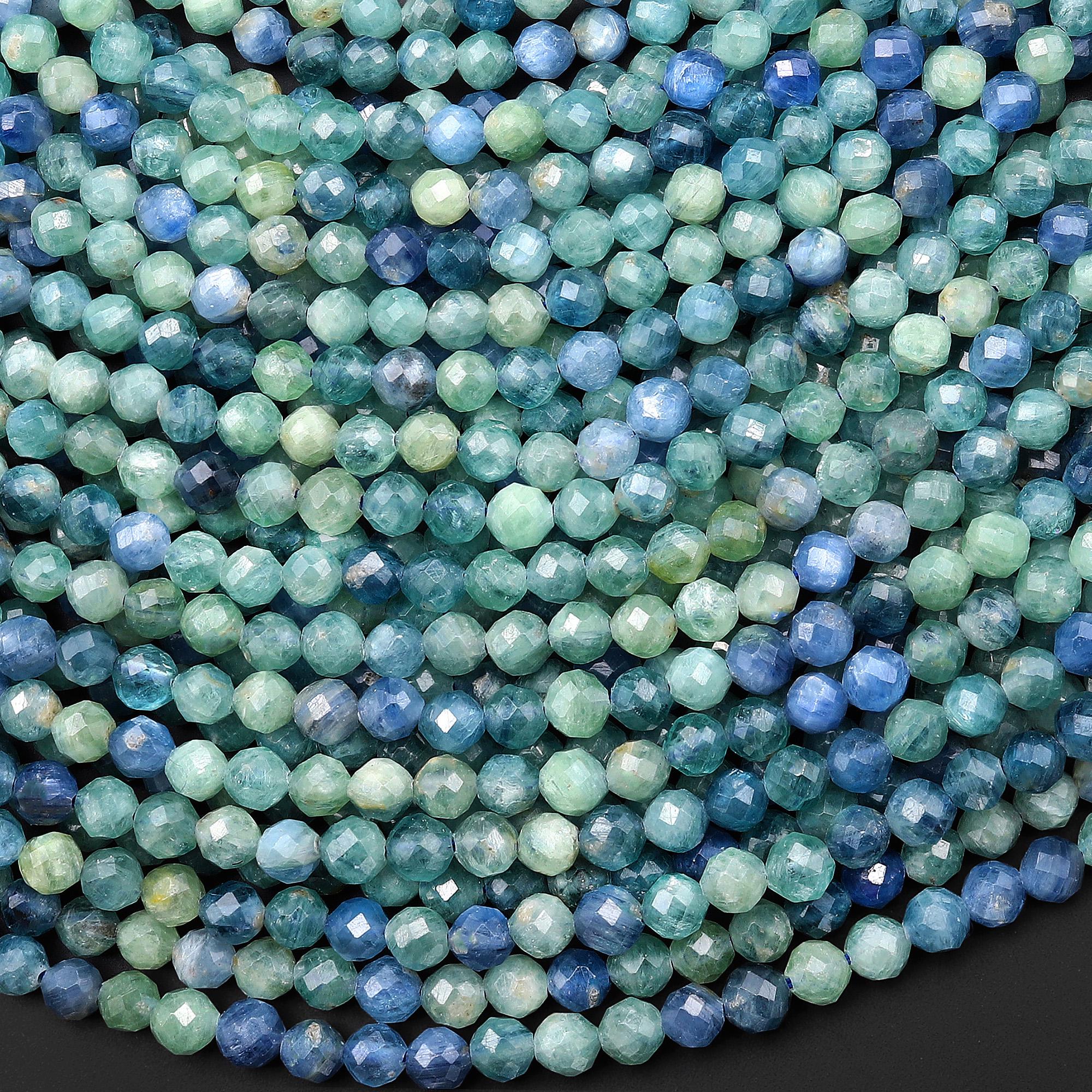 Aaa Rare Faceted Natural Bicolor Blue Green Kyanite 2mm 3mm 4mm 5mm 6mm Round Beads 15.5" Strand