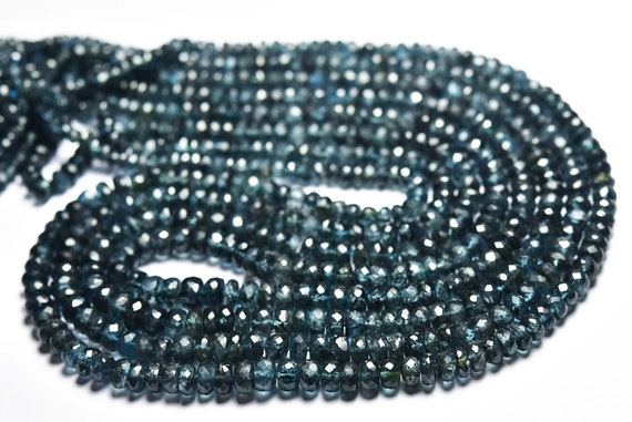 Dark Moss Kyanite Beads - Beautiful Natural Faceted Teal Blue Moss Kyanite Rondelles - Micro Cut - Size Is 4 - 7 Mm #2117