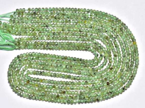 Moss Mint Green Kyanite - 13 Inches - Natural Most Beautiful Micro Cut Faceted Moss Green Kyanite Rondelle - Size Is 3mm #228 Moss Mint Green Kyanite - 13 Inches - Natural Most Beautiful Micro Cut Faceted Moss Green Kyanite Rondelle - Size Is 3mm #228