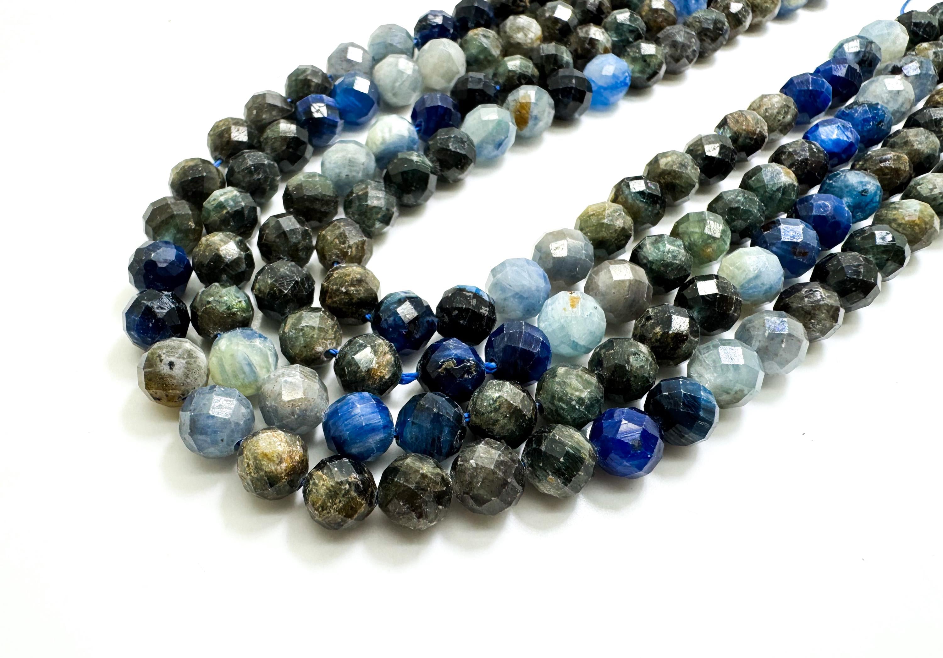 Natural Faceted Kyanite 7mm Beads – Blue & Gray Gemstone Strands For Jewelry Making - 15.5" - Rnf105