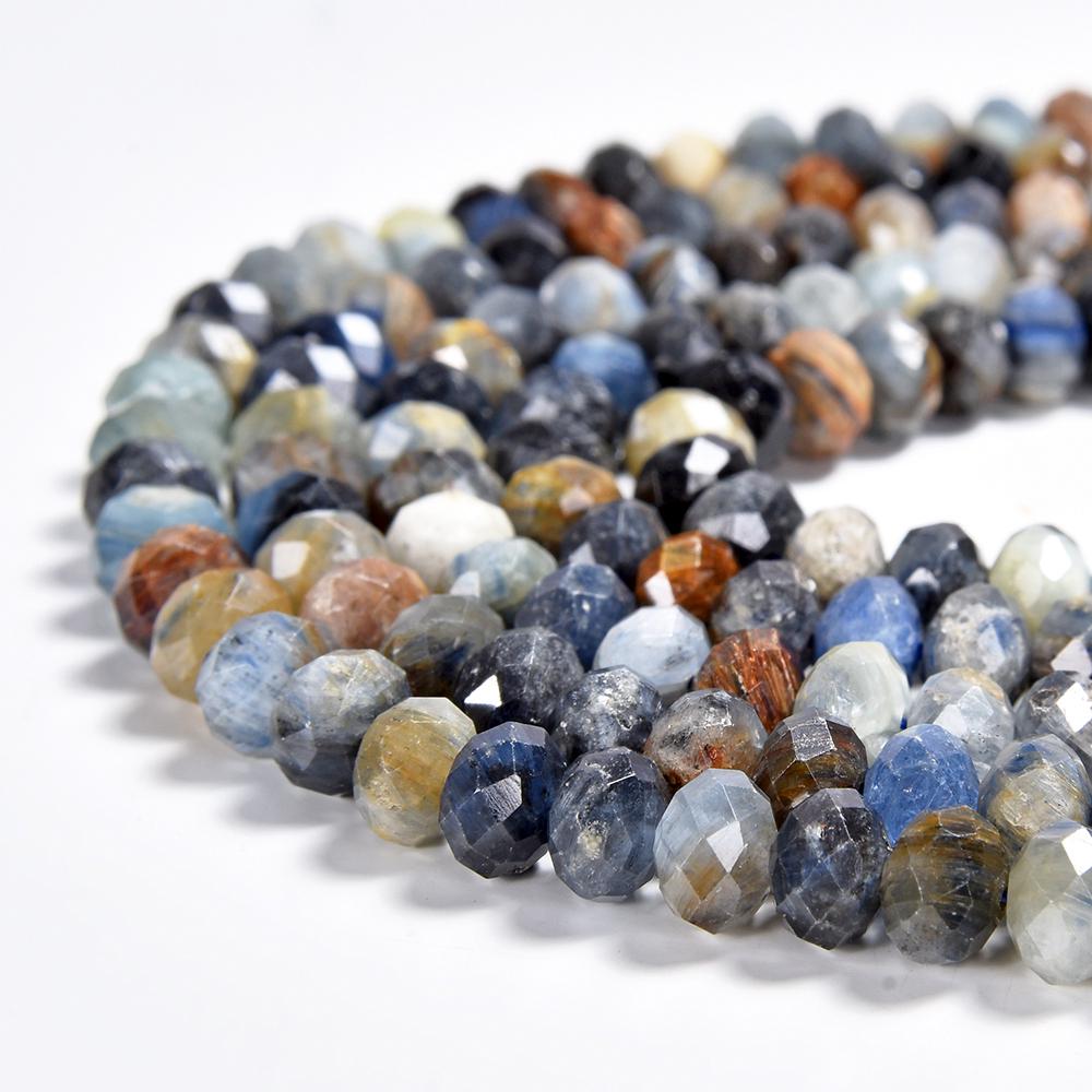 Natural Blue Kyanite Gemstone Grade A Micro Faceted Rondelle 7x5mm Loose Beads (p115)