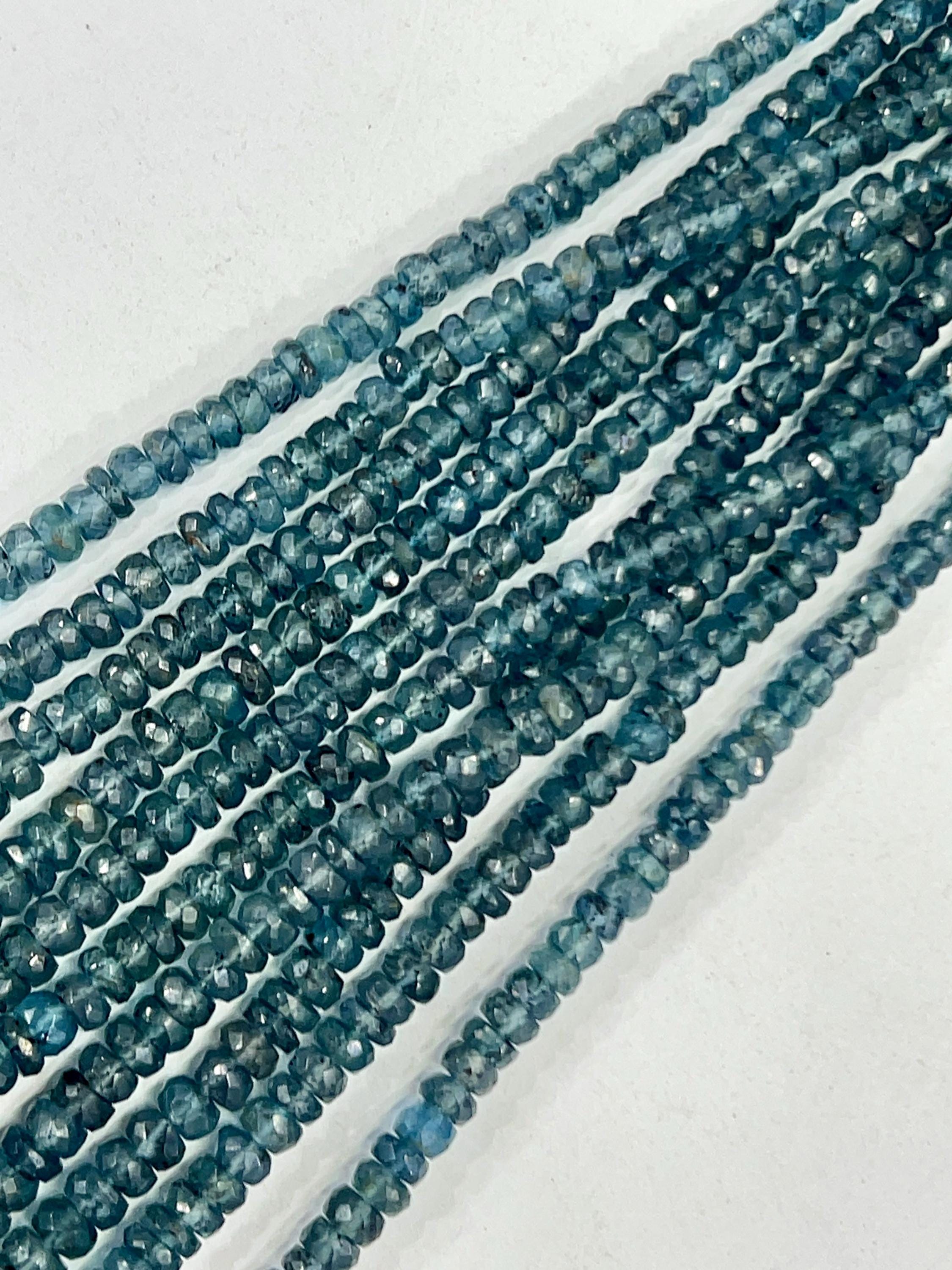 Natural Indicolite Blue Kyanite Rondelle Beads, Micro Faceted Gemstone, 4-5mm