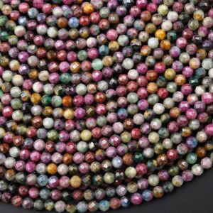 Faceted Natural Ruby Kyanite Fuchsite 3mm Round Beads Gemstone 15.5" Strand