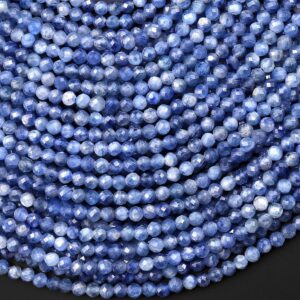 Faceted Natural Silvery Blue Kyanite 3mm 4mm Round Beads 15.5" Strand