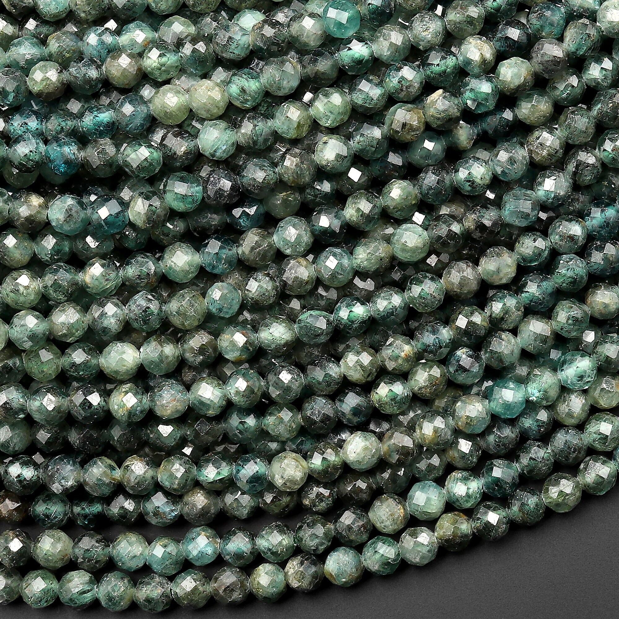 Rare Faceted Natural Silvery Green Kyanite 3mm 4mm 6mm Round Beads 15.5" Strand