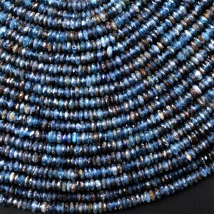 Rare Faceted Natural Teal Blue Kyanite Thin 3mm 4mm Rondelle Beads 15.5" Strand