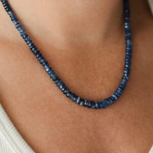Aaa+ Kyanite Necklace , [enkp1579] Dark Kyanite Beaded Necklace , Blue Kyanite Beaded Necklace, Kyanite Necklace For Women , Beaded Kyanite