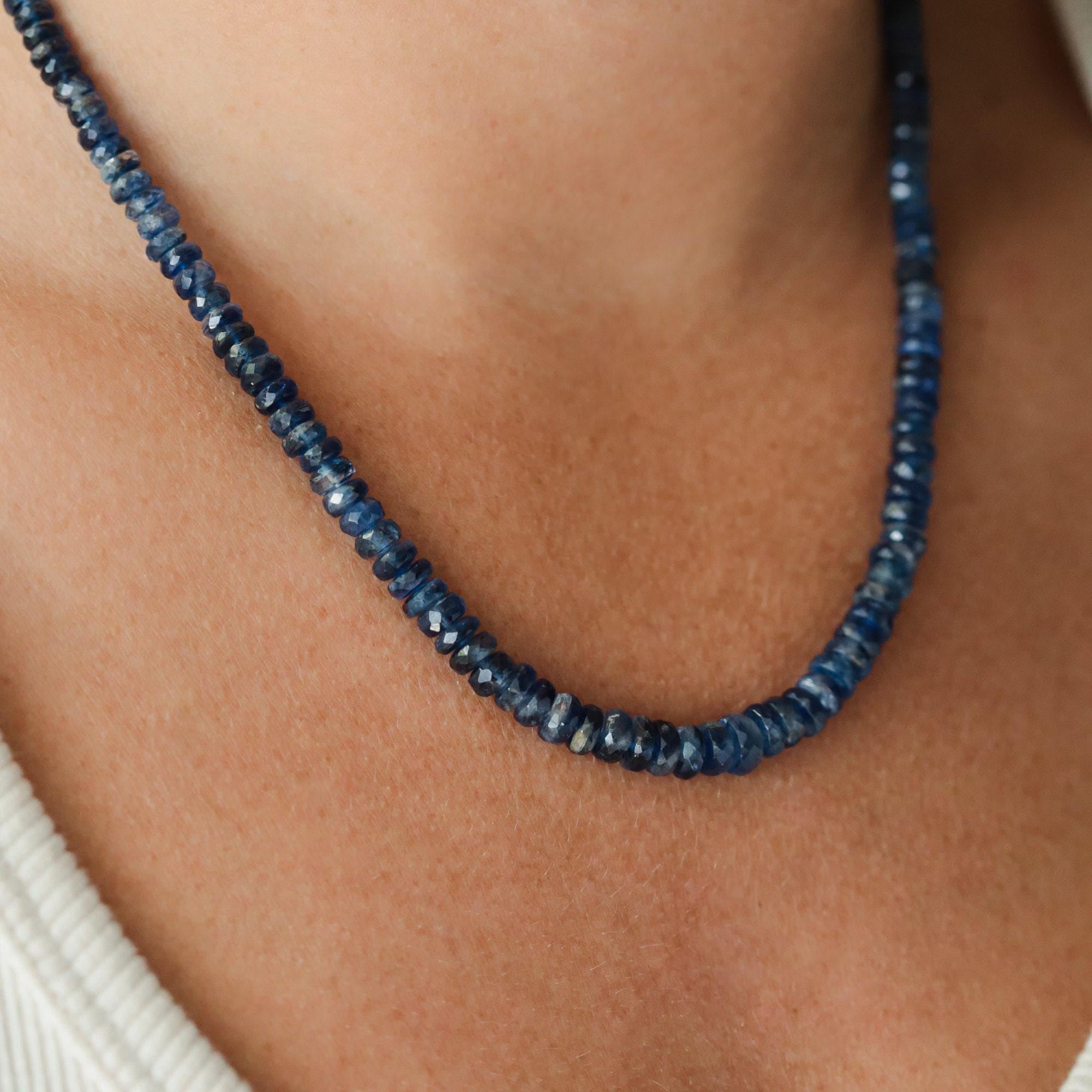 Aaa+ Kyanite Necklace , [enkp1579] Dark Kyanite Beaded Necklace , Blue Kyanite Beaded Necklace, Kyanite Necklace For Women , Beaded Kyanite