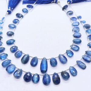 AAA Natural Blue Kyanite Faceted Pear Shape Beads Necklace, 7x9-9x13 MM Kyanite Gemstone Beads, 9 Inch Kyanite Pear Shape Beads Strand