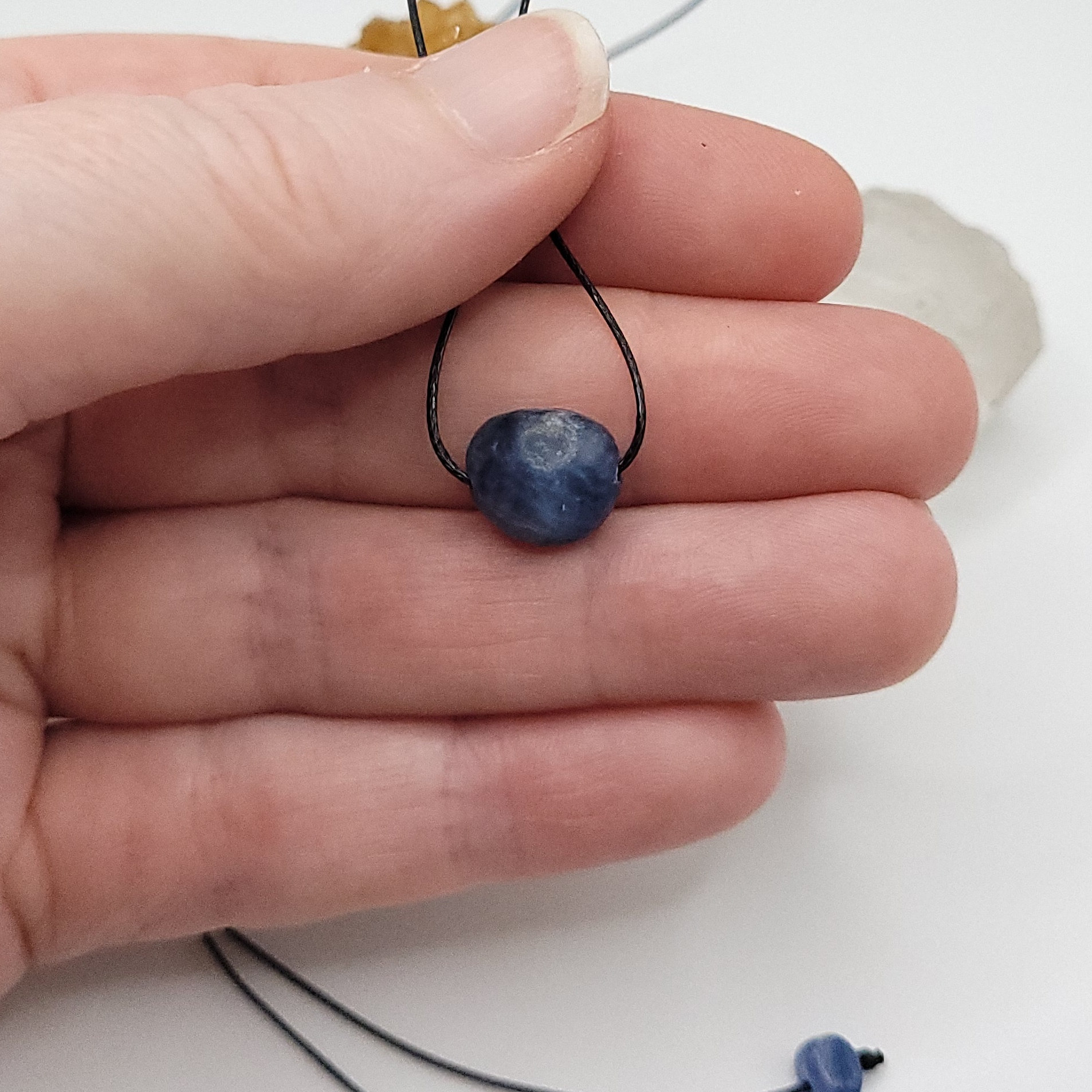 Adjustable Blue Kyanite Cord Necklace: Sterling Silver Sliding Bead Adjustable Blue Kyanite Cord Necklace: Sterling Silver Sliding Bead