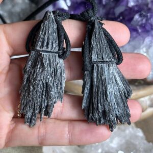 Black Kyanite Crystal Necklace: Good Vibes, Protection