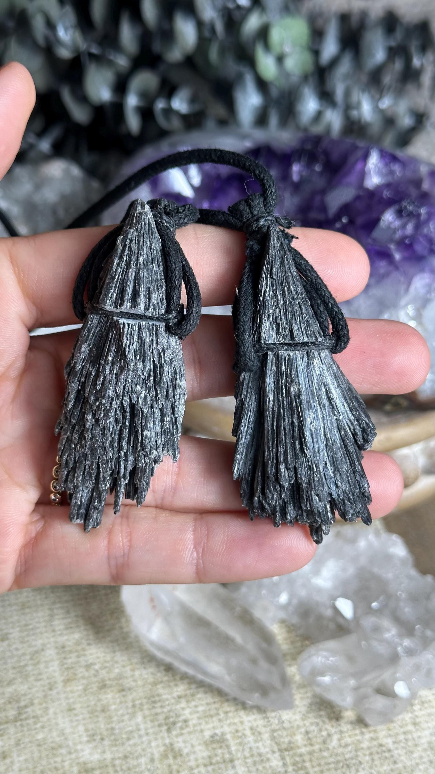 Black Kyanite Crystal Necklace: Good Vibes, Protection