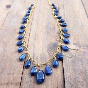 Blue Kyanite Necklace: 14k Gold Fill Chain, Wire Wrapped Gemstone