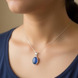 Blue Kyanite 925 Sterling Silver Oval Gemstone Necklace, Handmade Kyanite Jewelry