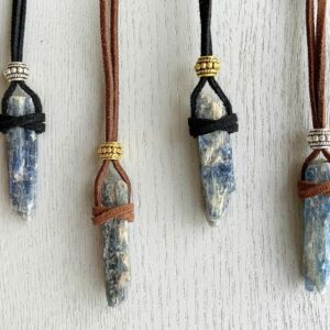 Blue Crystal Long Cord Necklace Men Or Women Raw Crystal Necklace Indigo Kyanite Necklace, Bohemian Gemstone Necklace Throat Healing Jewelry