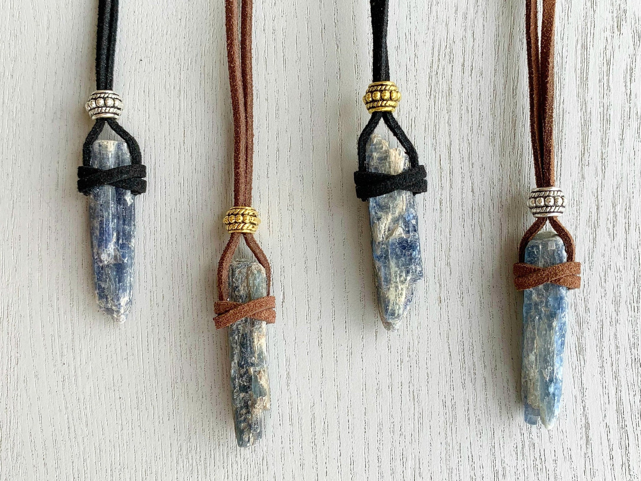 Blue Crystal Long Cord Necklace Men Or Women Raw Crystal Necklace Indigo Kyanite Necklace, Bohemian Gemstone Necklace Throat Healing Jewelry