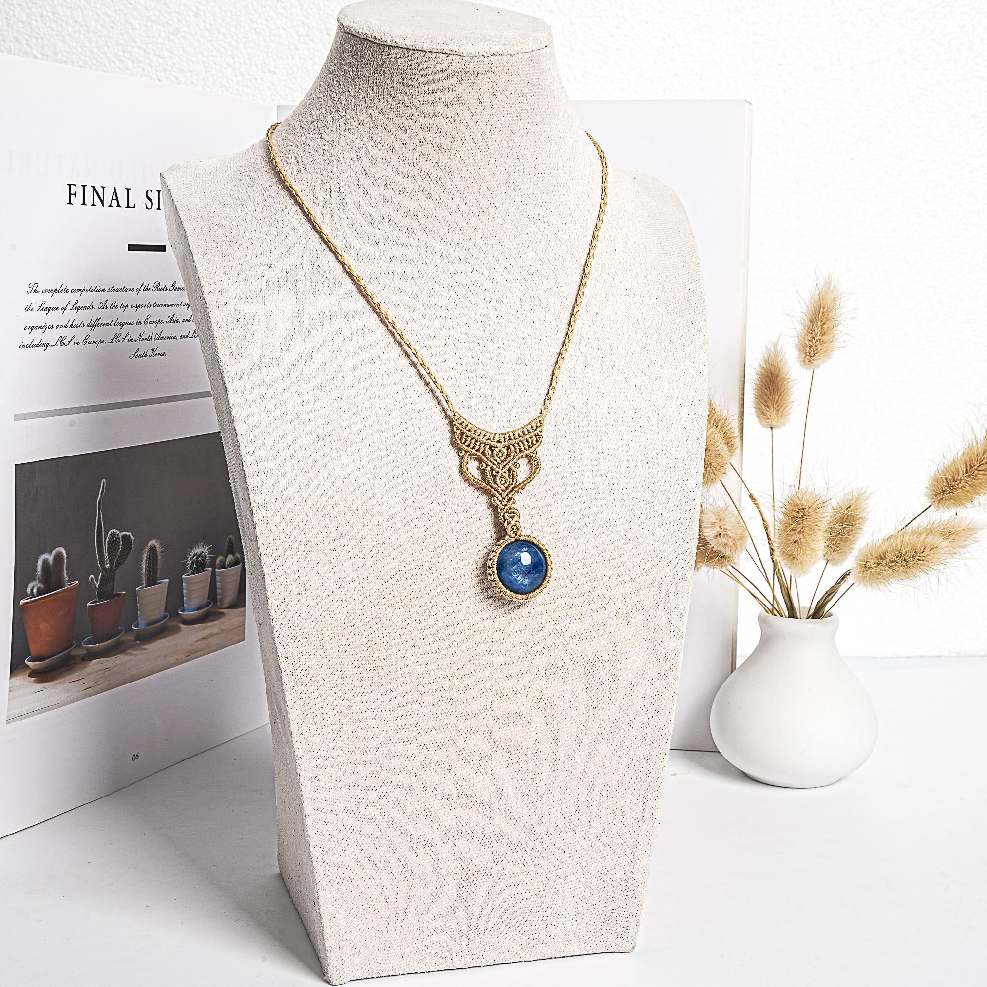 Blue Kyanite Macrame Necklace Genuine Natural Grade Aaa Kyanite Necklace Gemstone Neckalce (95890)