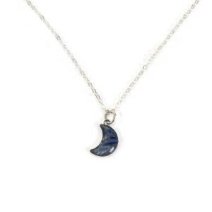 Blue Kyanite Moon Silver Plated 18" Crushed Stone Necklace
