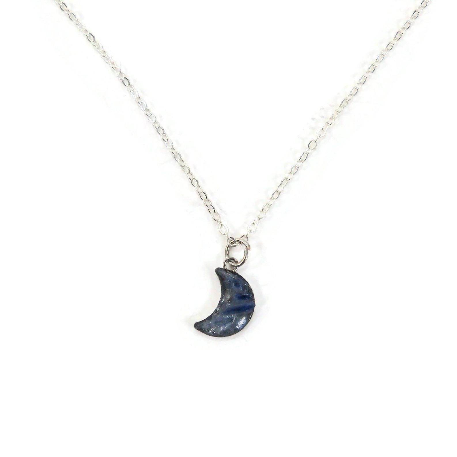 Blue Kyanite Moon Silver Plated 18" Crushed Stone Necklace