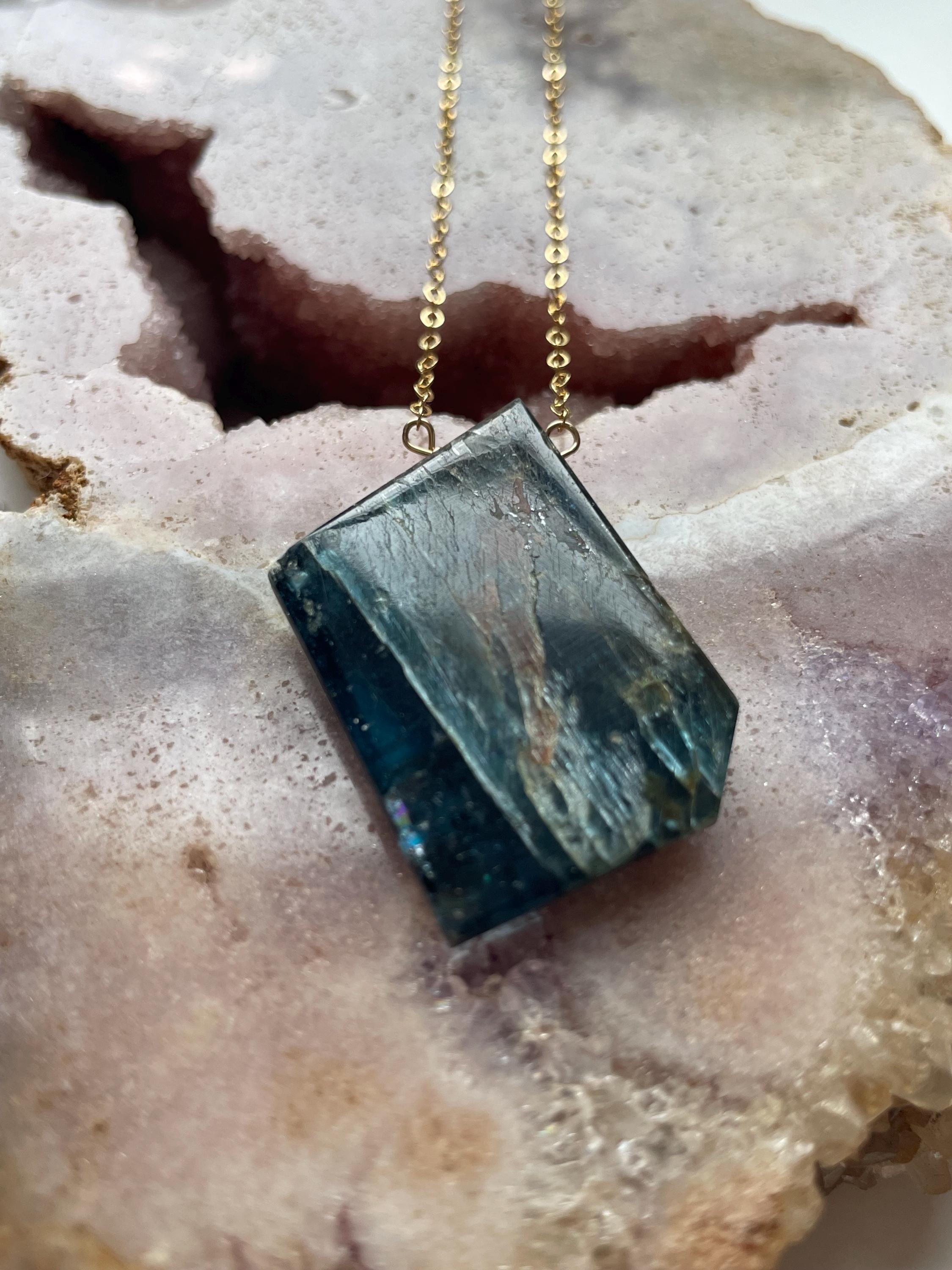 Blue Kyanite Necklace: Raw Crystal, 14k Gold Filled Chain