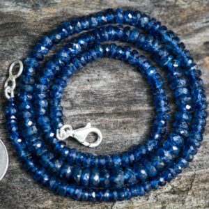 Blue Kyanite Necklace: Sterling Silver Clasp, Faceted Rondelle Beads