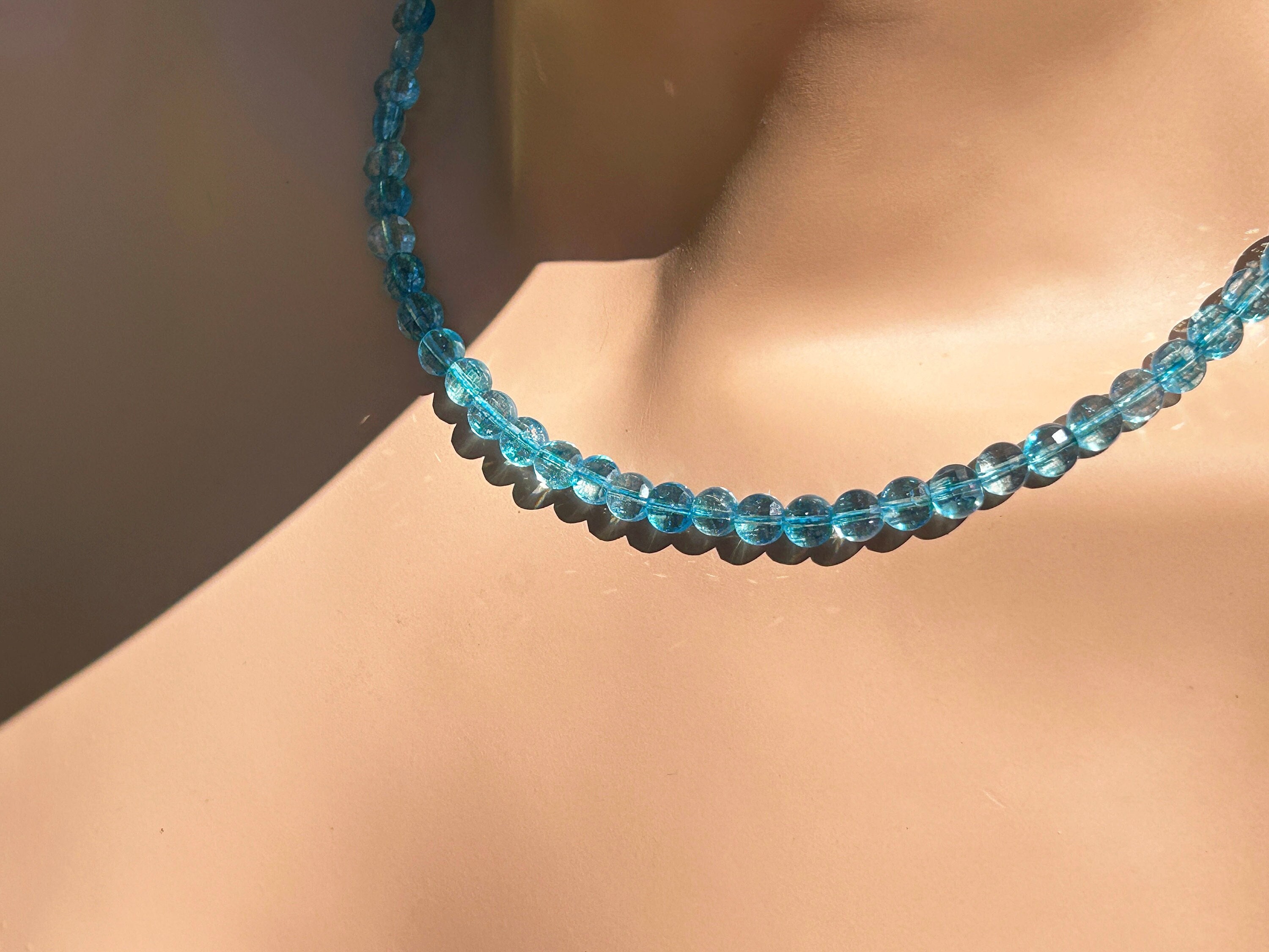 Clear Aaa Natural Kyanite Cerulean Blue To Teal Necklace / Clear 6mm Checkered Kyanite / Sterling Silver / Rose Or Yellow Gold Filled