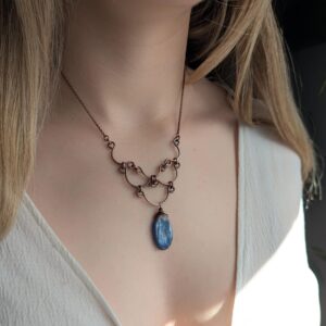 Egyptian Copper Cascade Necklace: Kyanite Stone Boho Statement