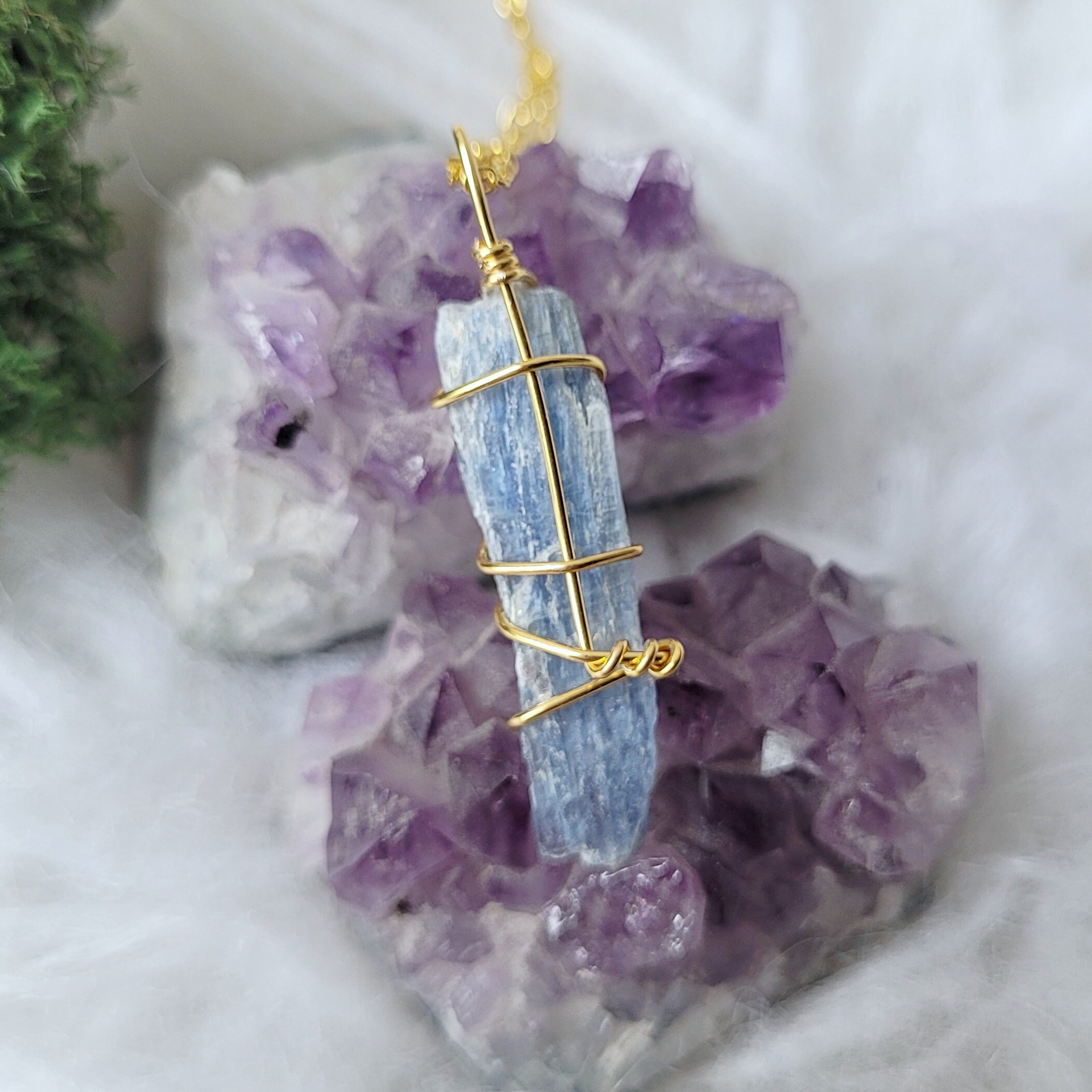 Gold Plated Raw Blue Kyanite Necklace - Throat Chakra - Crystals For Communication