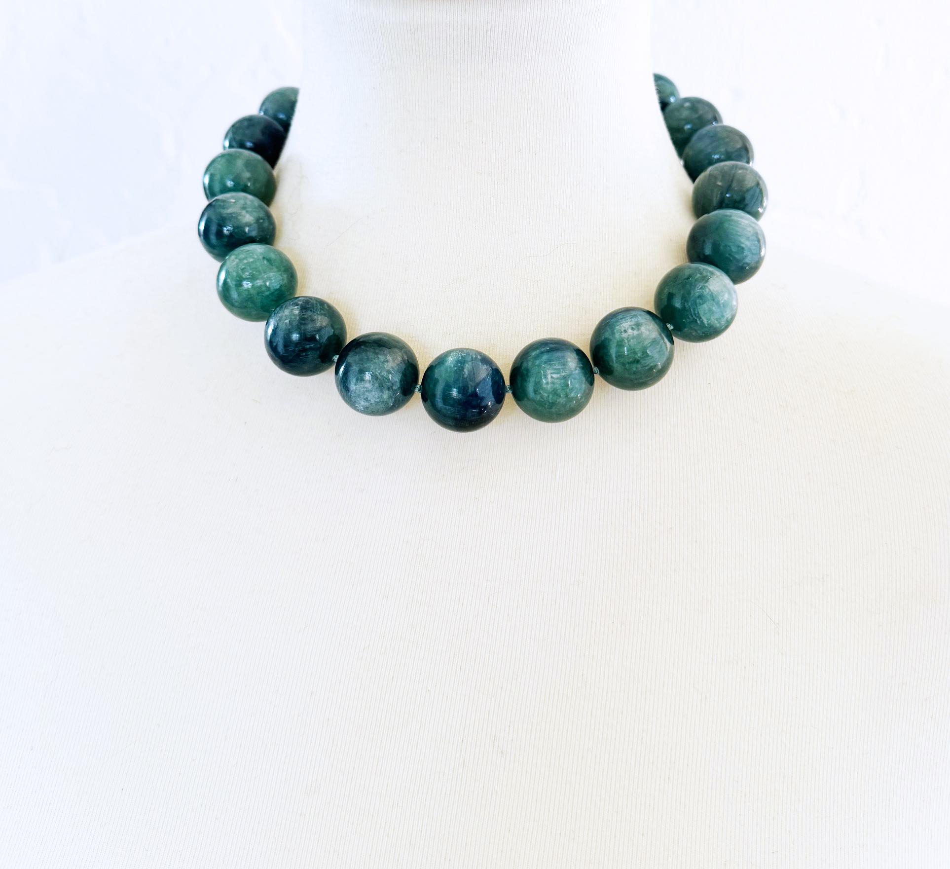 Green Blue Kyanite Necklace - 20mm Hand Knotted One Of A Kind