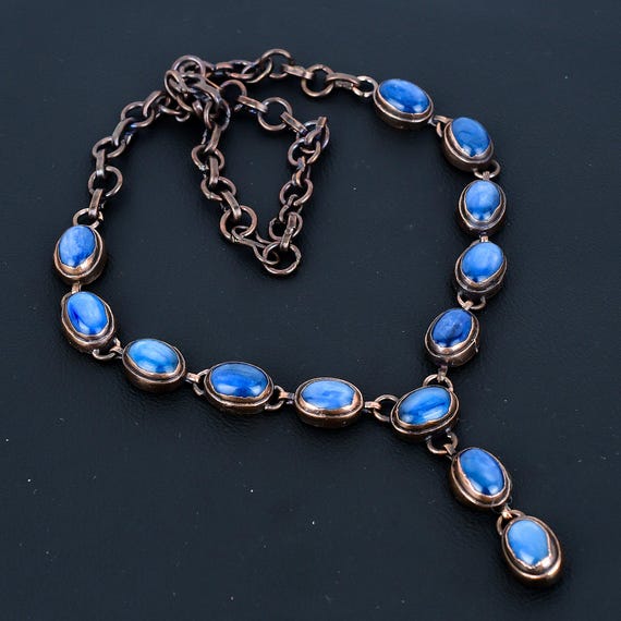 Handmade Kyanite Necklace: Electroformed Copper, Adjustable Chain