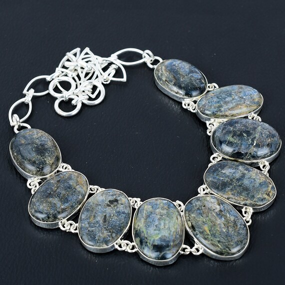Handmade Kyanite Gemstone Necklace: 925 Sterling Silver, Adjustable Chain
