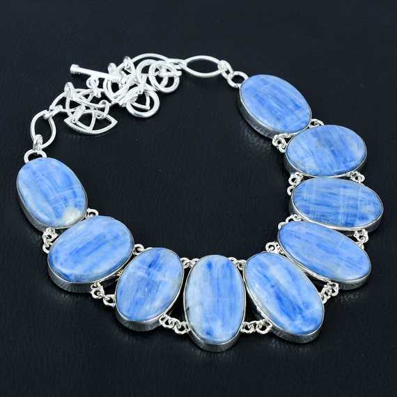 Handmade Kyanite Gemstone Necklace: Sterling Silver Adjustable Chain