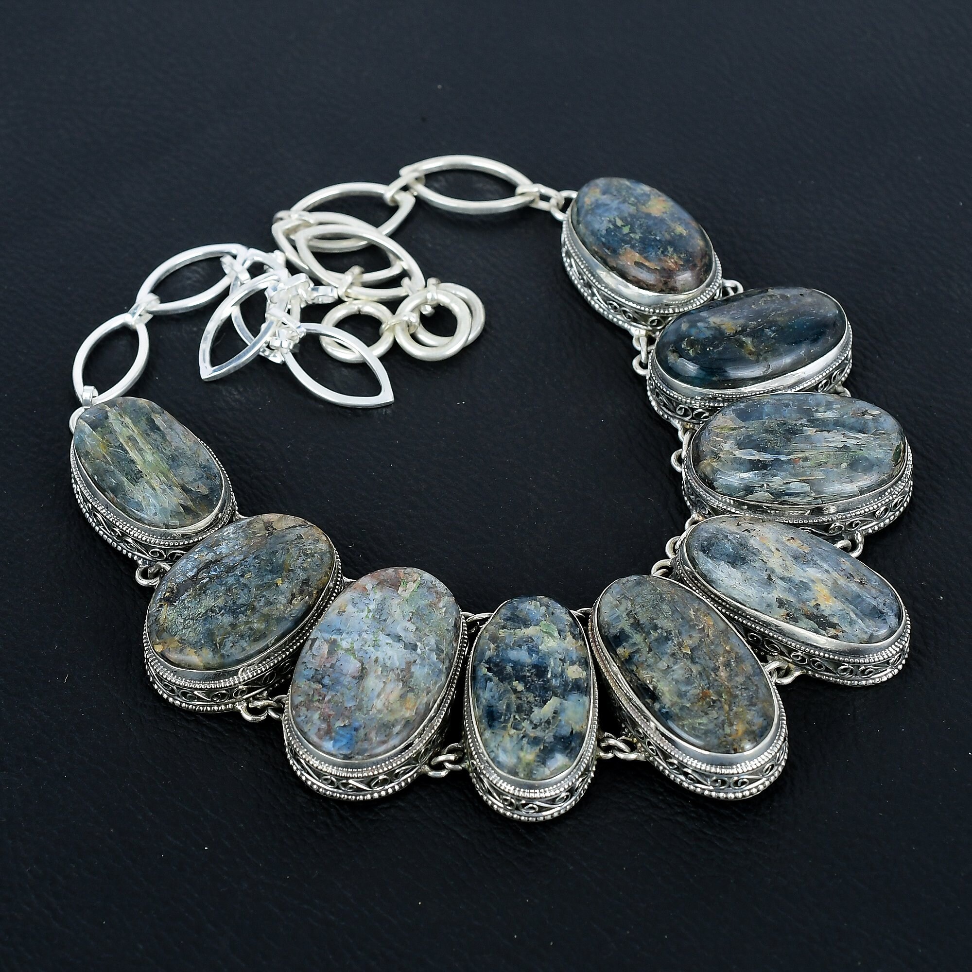 Handmade Kyanite Gemstone Necklace: Vintage 925 Sterling Silver, Adjustable