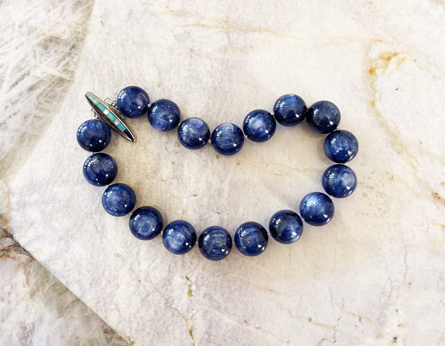 Large Kyanite Necklace - 22mm Navy Blue Luxury Handcrafted Statement Piece