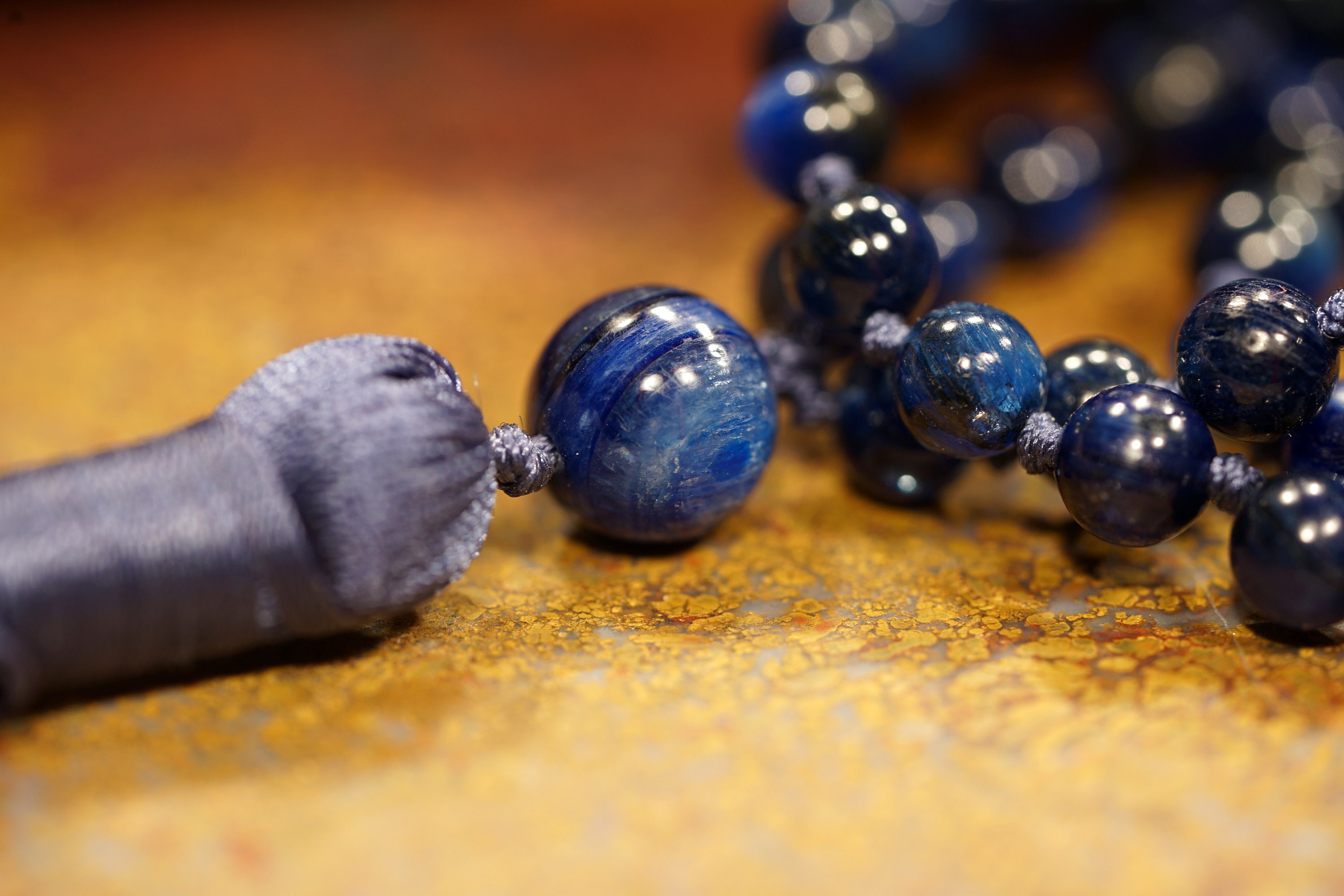 Kyanite Mala Beads • Beautiful Strong Indigo Blue Tassel • 108+ • 6.5mm • Aligning Chakras • Seeker Of Truth • 3061