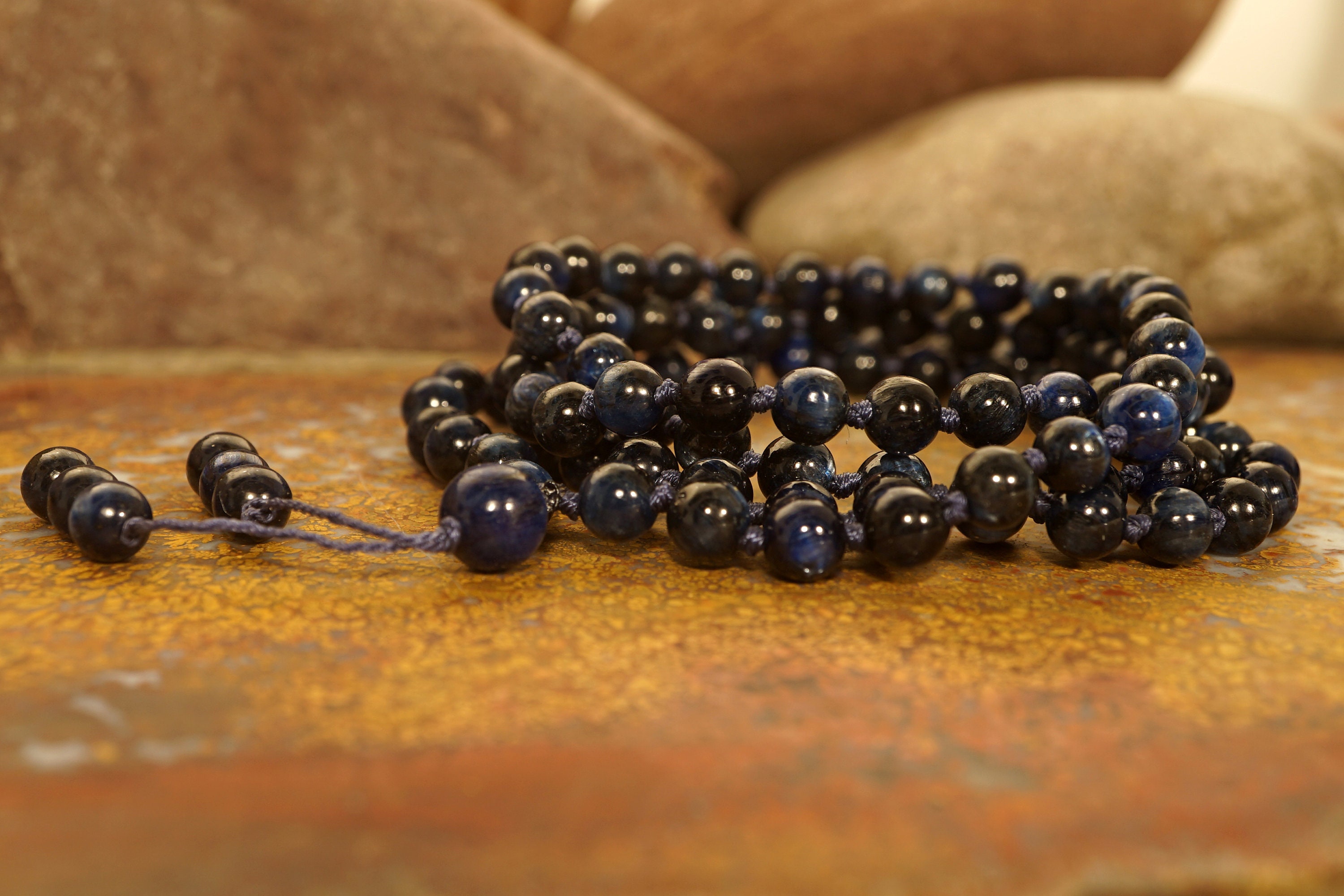 Kyanite Mala Beads • Hand-knotted Mala • Kyanite Mala Necklace • 6mm • Mala Women • Kyanite Mala With Tassel  • Dark Blue Mala • 3060