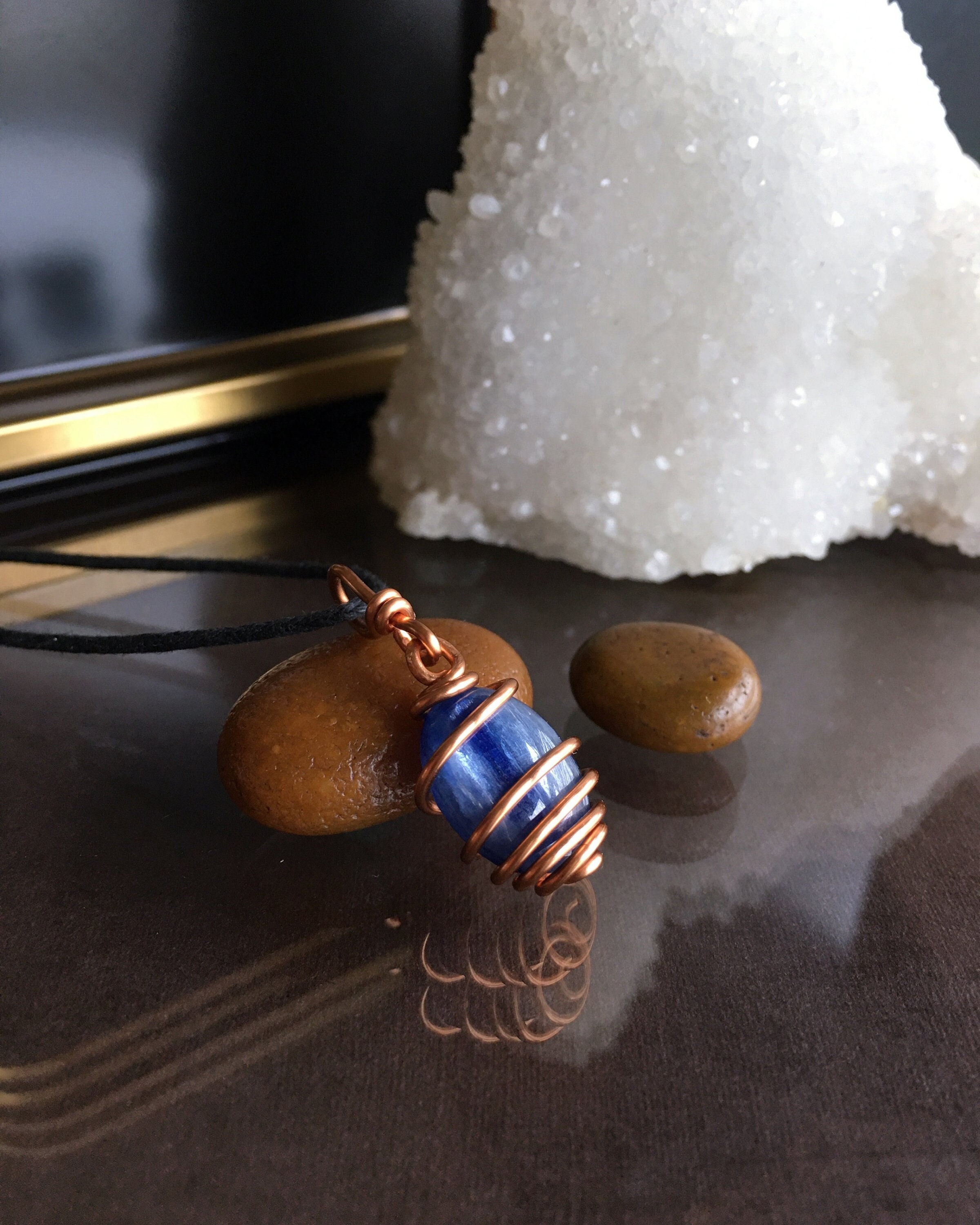 Minimalist Kyanite Necklace: Waxed Cord Jewelry