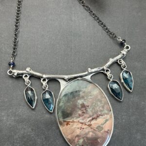 Morrisonite And Teal Kyanite Statement Twig Necklace